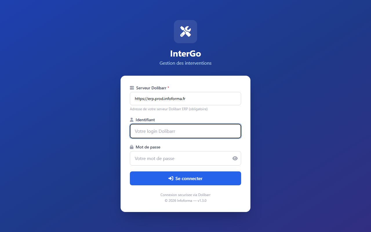 Logiciel gestion interventions terrain InterGO — interface technicien
